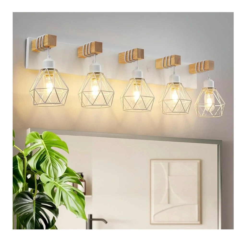 New in box Farmhouse Vanity Light 5 Light White Wood Rustic Sconce Wall Lighting